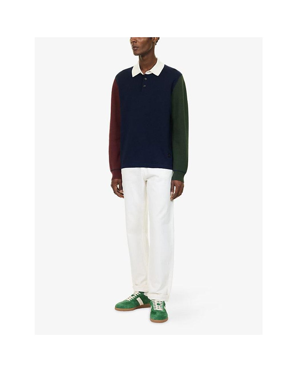 Paul Smith Blue Colour-Block Cotton-Blend Rugby Top for men