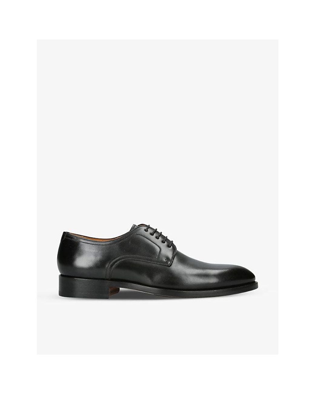 Magnanni Shoes Black Branded Tonal-Stitching Leather Derby Shoes for men