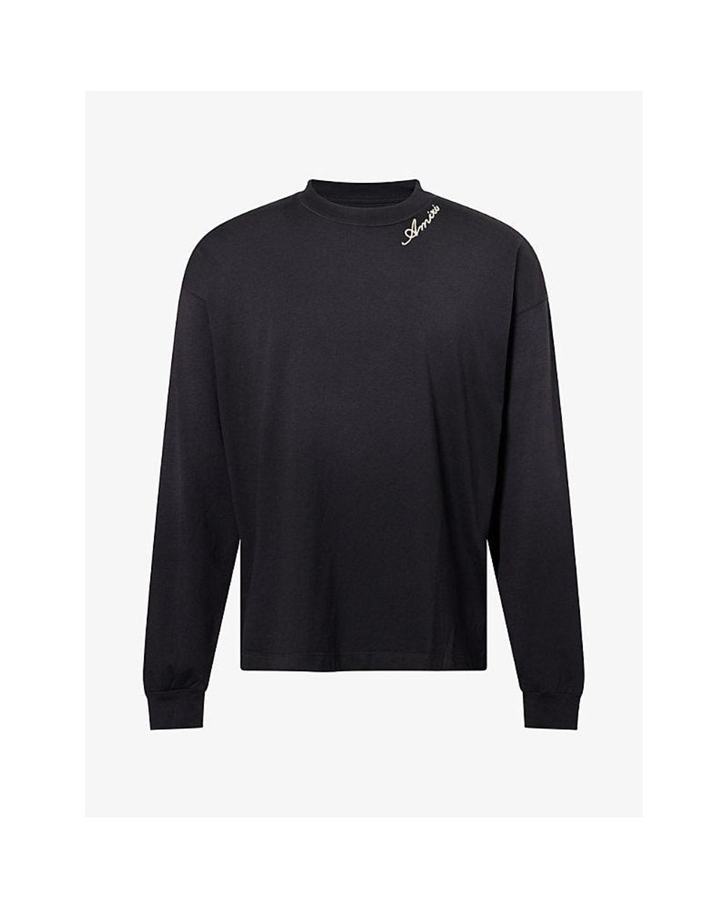 Amiri Blue Embroidered-Script Long-Sleeve Cotton T-Shirt for men