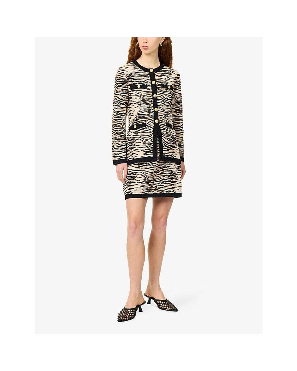 Rixo Natural Liesel Printed Knitted Mini Skirt