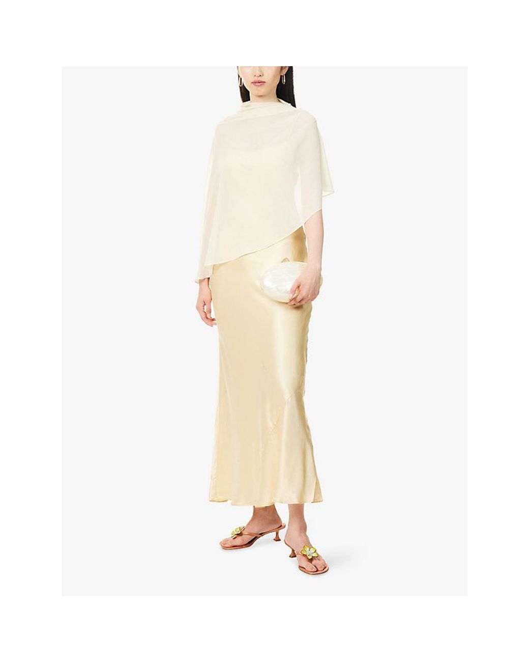 Reformation Natural Lilibeth Sheer-Cape Silk Midi Dress