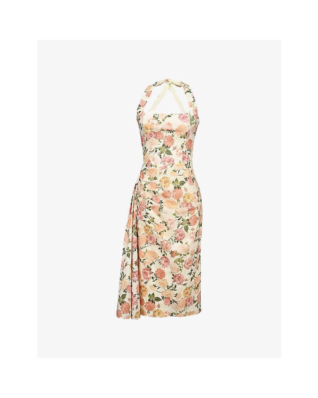 House Of Cb Metallic Tallulah Floral-Print Halterneck Stretch-Cotton Midi Dress Xs (A-C Cup)