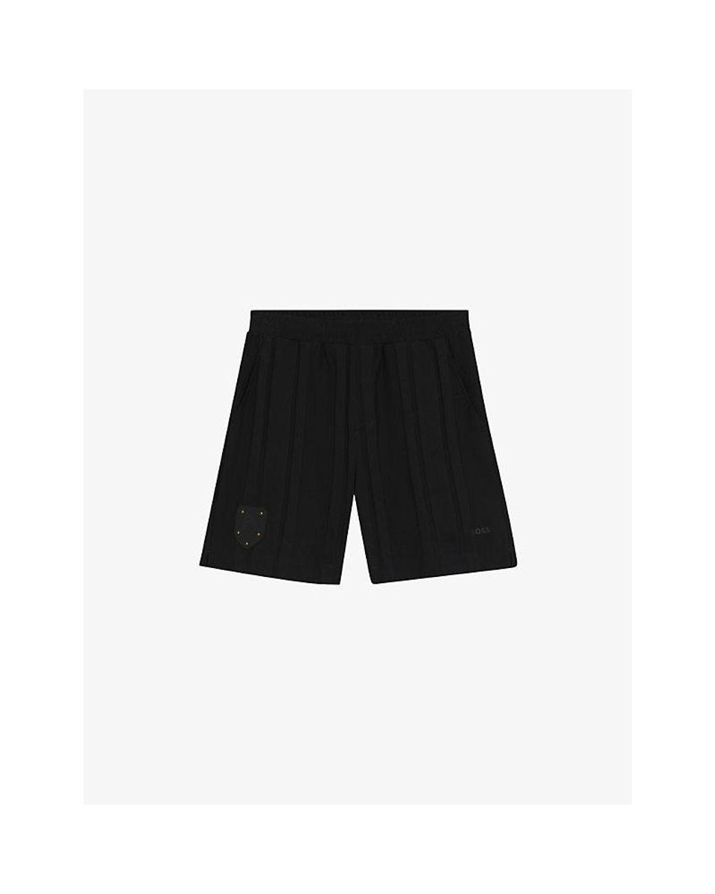Boss Black Crest-Appliqué Striped Cotton Shorts for men