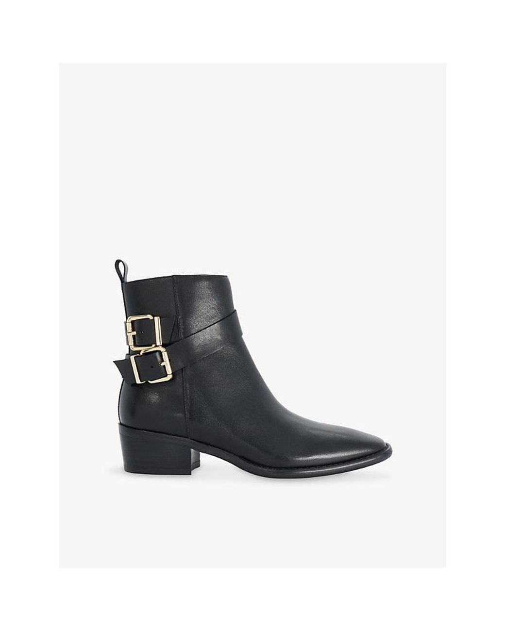 Dune Black Pattin Buckle-Embellished Leather Ankle Boots