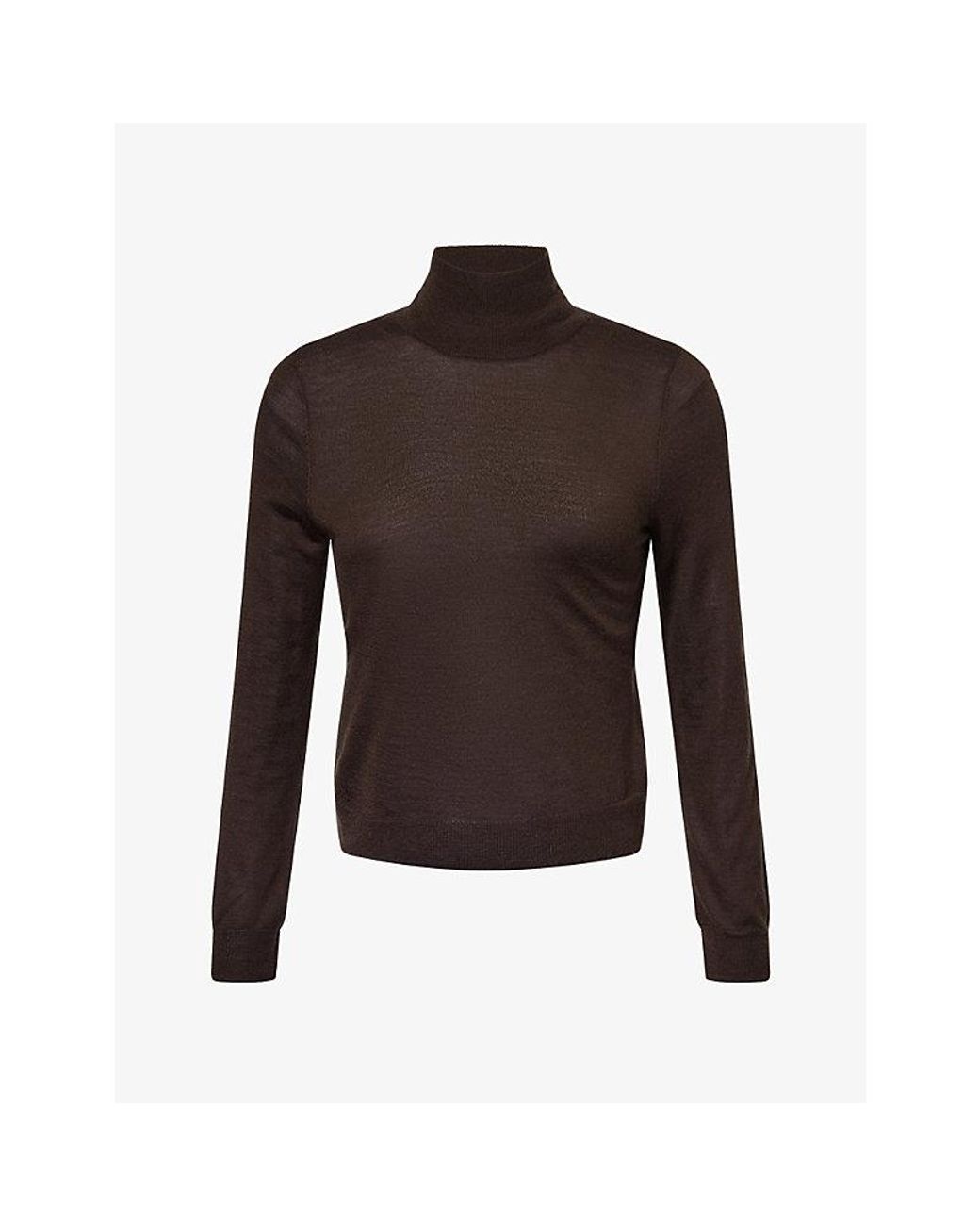 Vince Brown Slim Cashmere-Silk Turtleneck Top