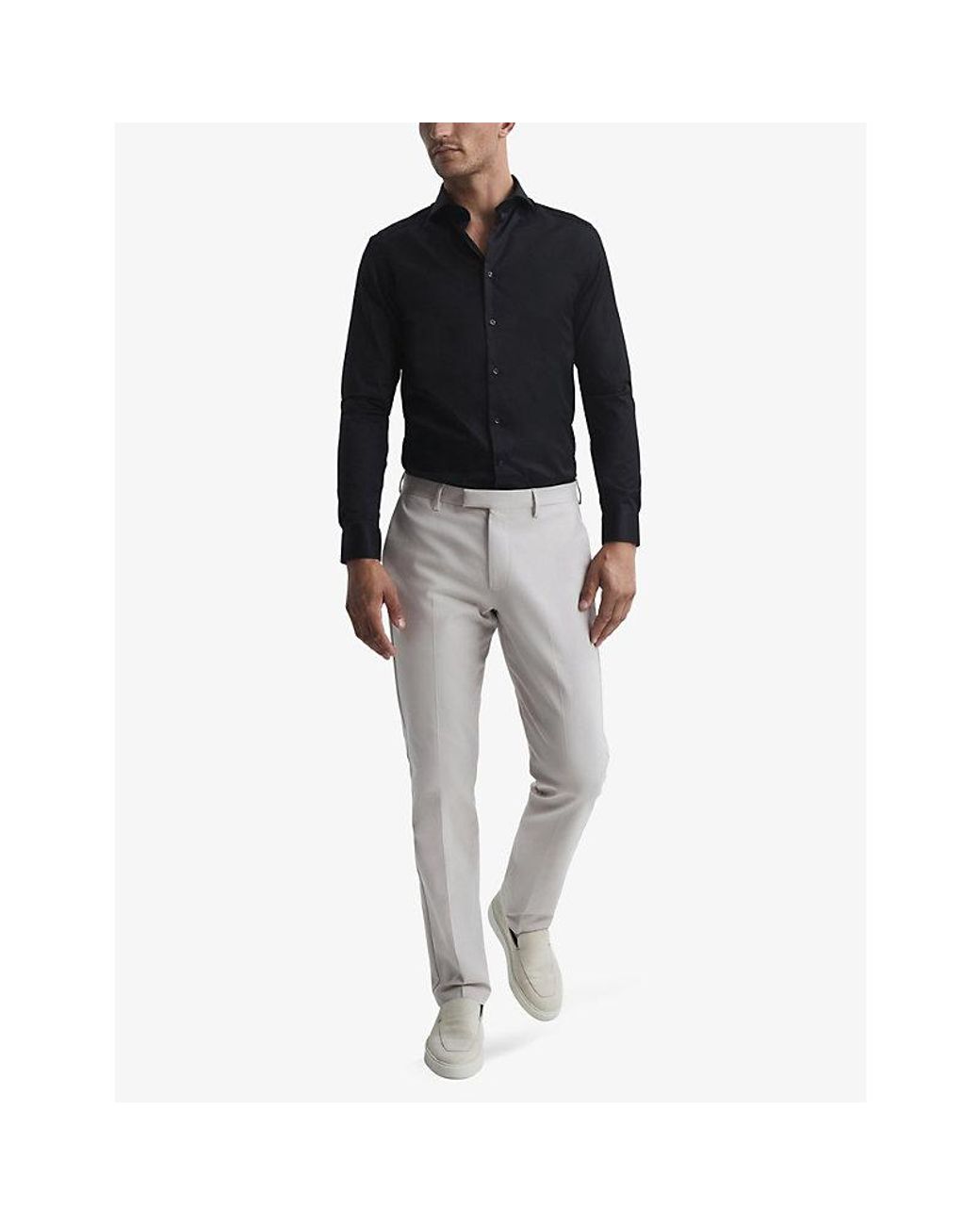 Reiss Black Storm Slim-Fit Cotton-Twill Shirt for men