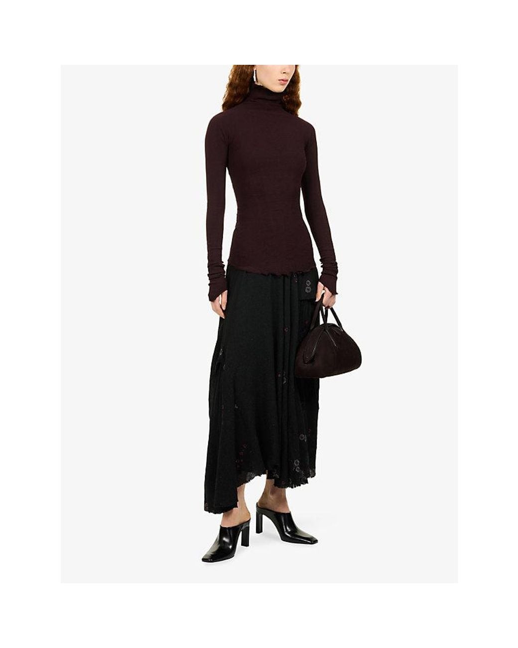 Marc Le Bihan Purple Corset Stretch High-Neck Stretch-Knit Top