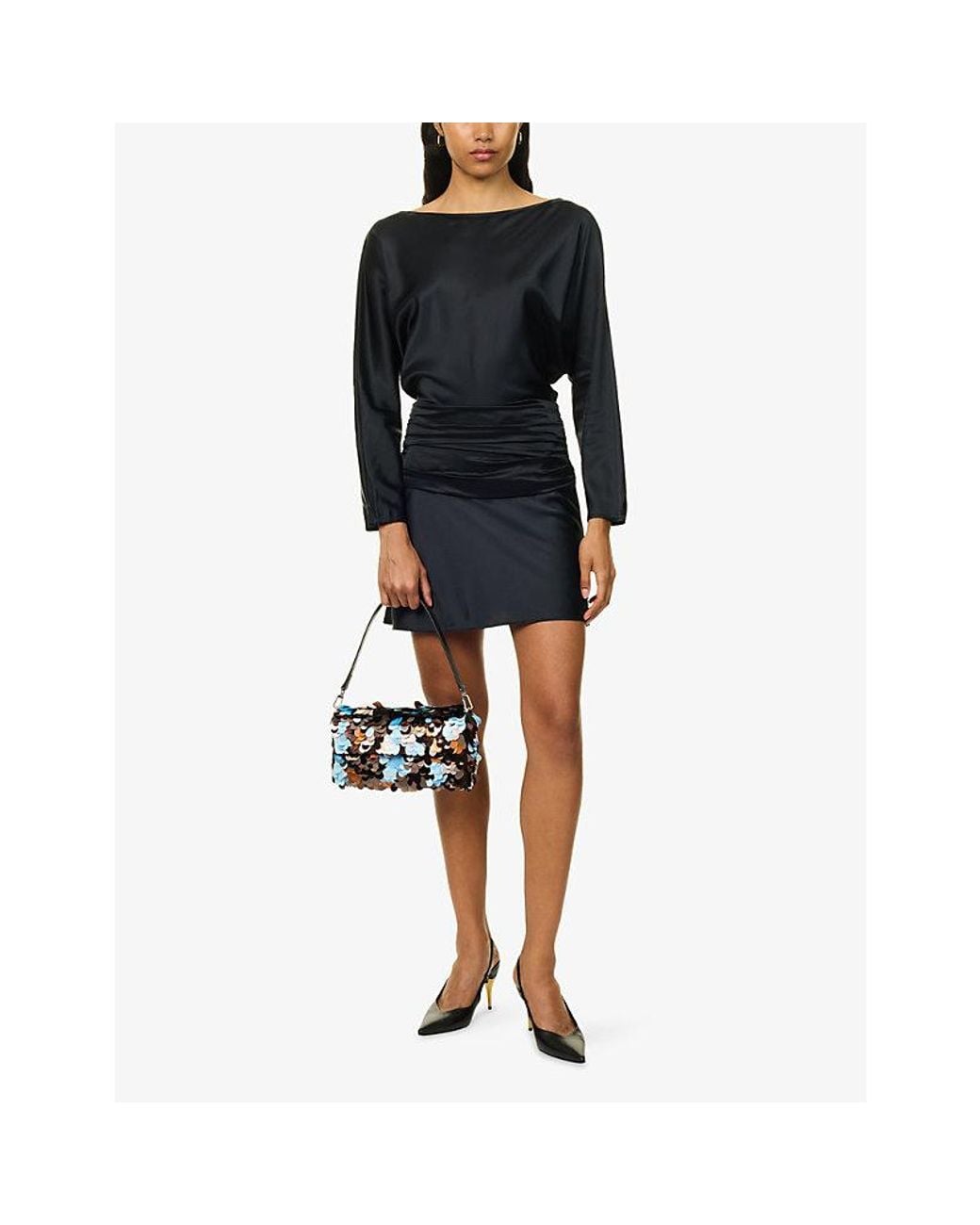 Staud Black Freda Silk Mini Dress
