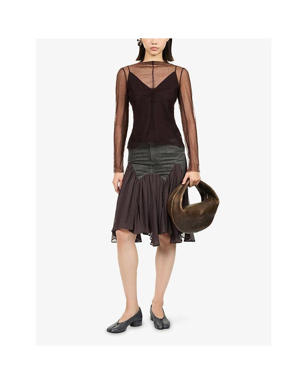 Marc Le Bihan Brown Double-Layered Semi-Sheer Silk Top