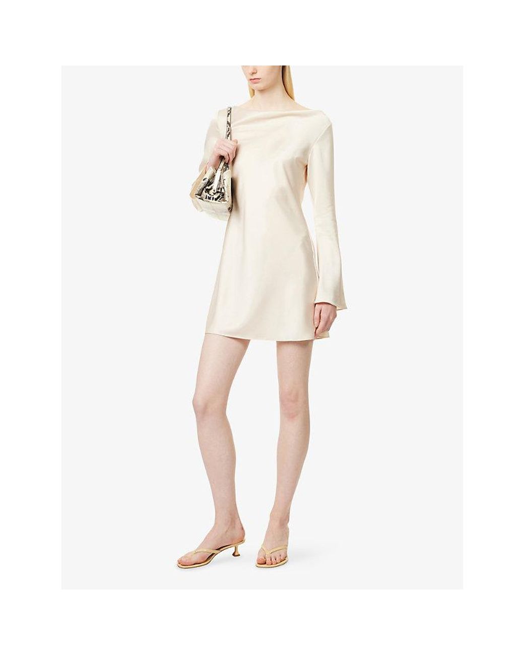 Reformation Natural Pike Bell-Sleeve Satin Mini Dress