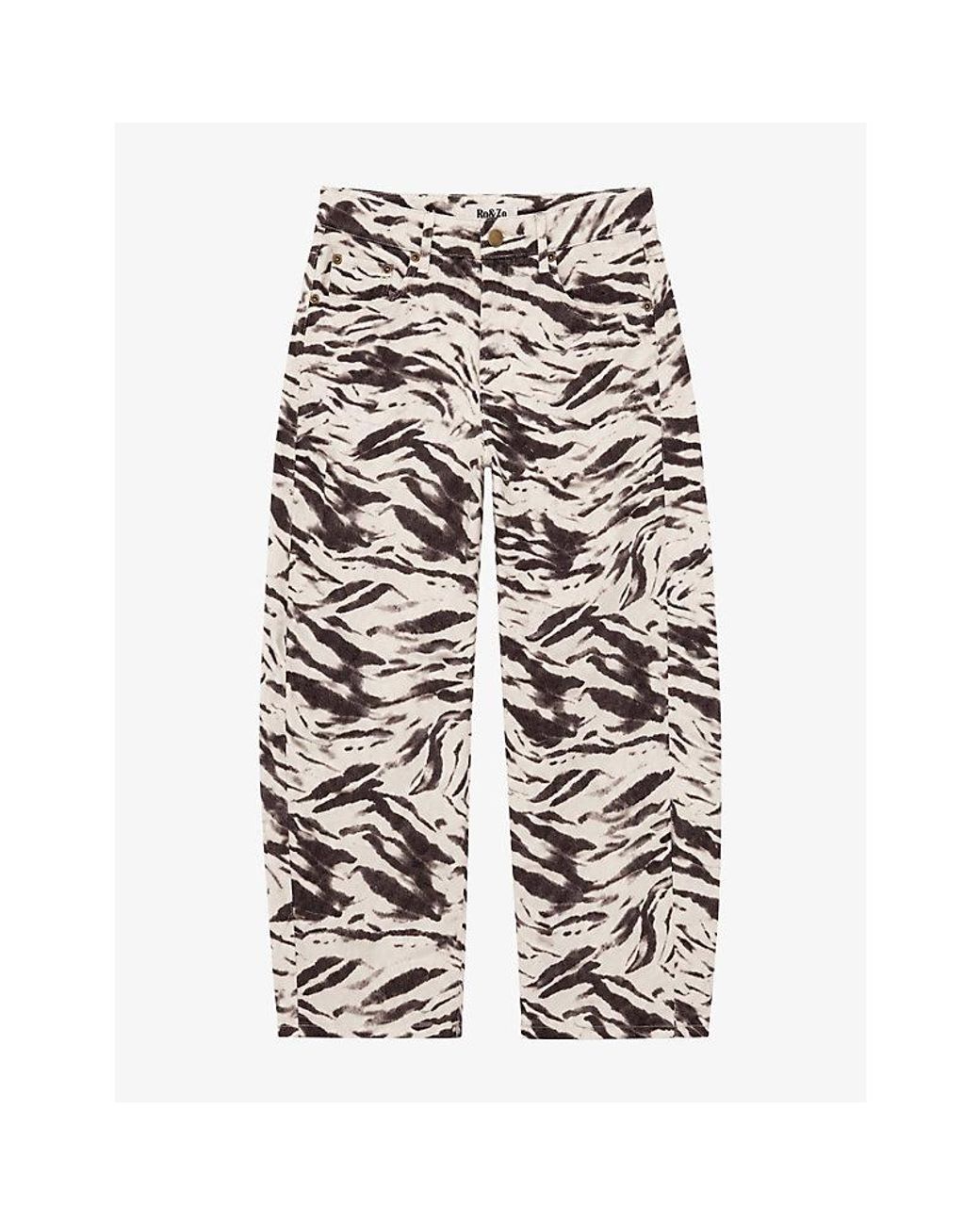 Ro&zo Multicolor Zebra-Print Barrel-Leg Denim Jeans