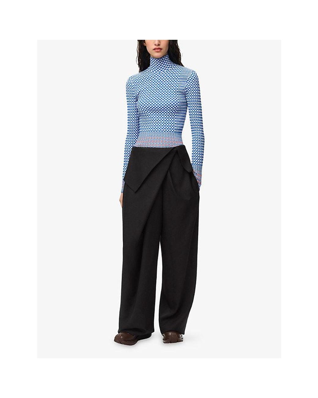 Loewe Black Draped Wide-Leg Wool Trousers