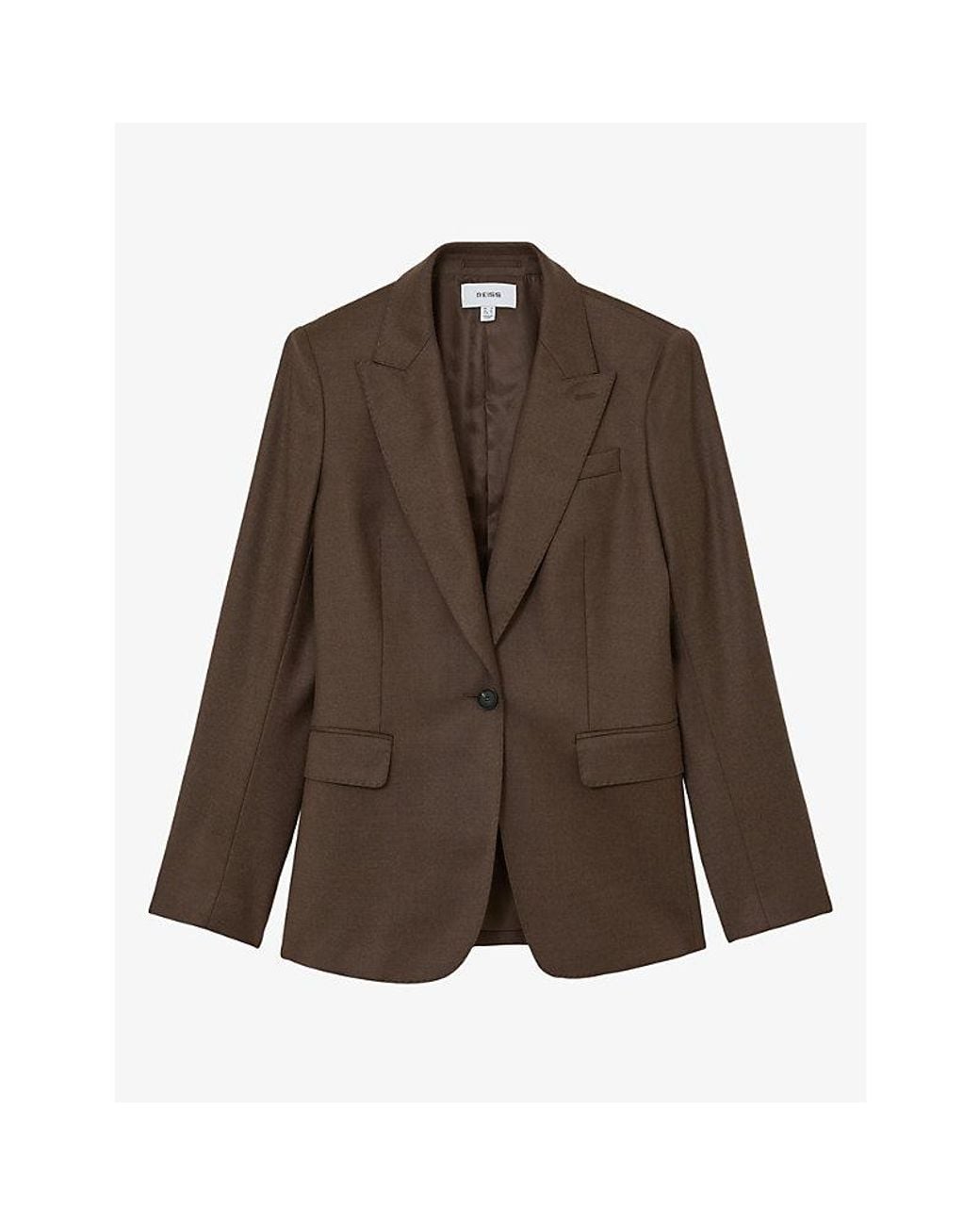 Reiss Brown Derby Peak-Lapel Wool-Blend Blazer