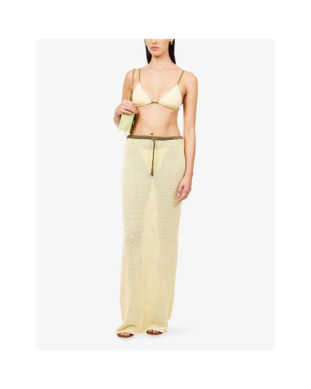 HYPHEN Natural Crochet-Knit Cotton-Blend Maxi Skirt