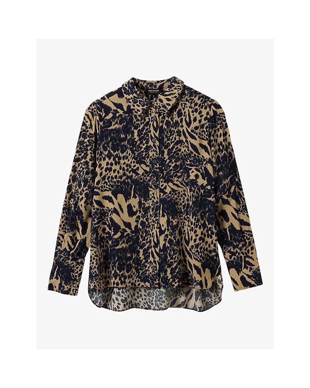 Whistles Black Patchwork Leopard-Print Woven Shirt