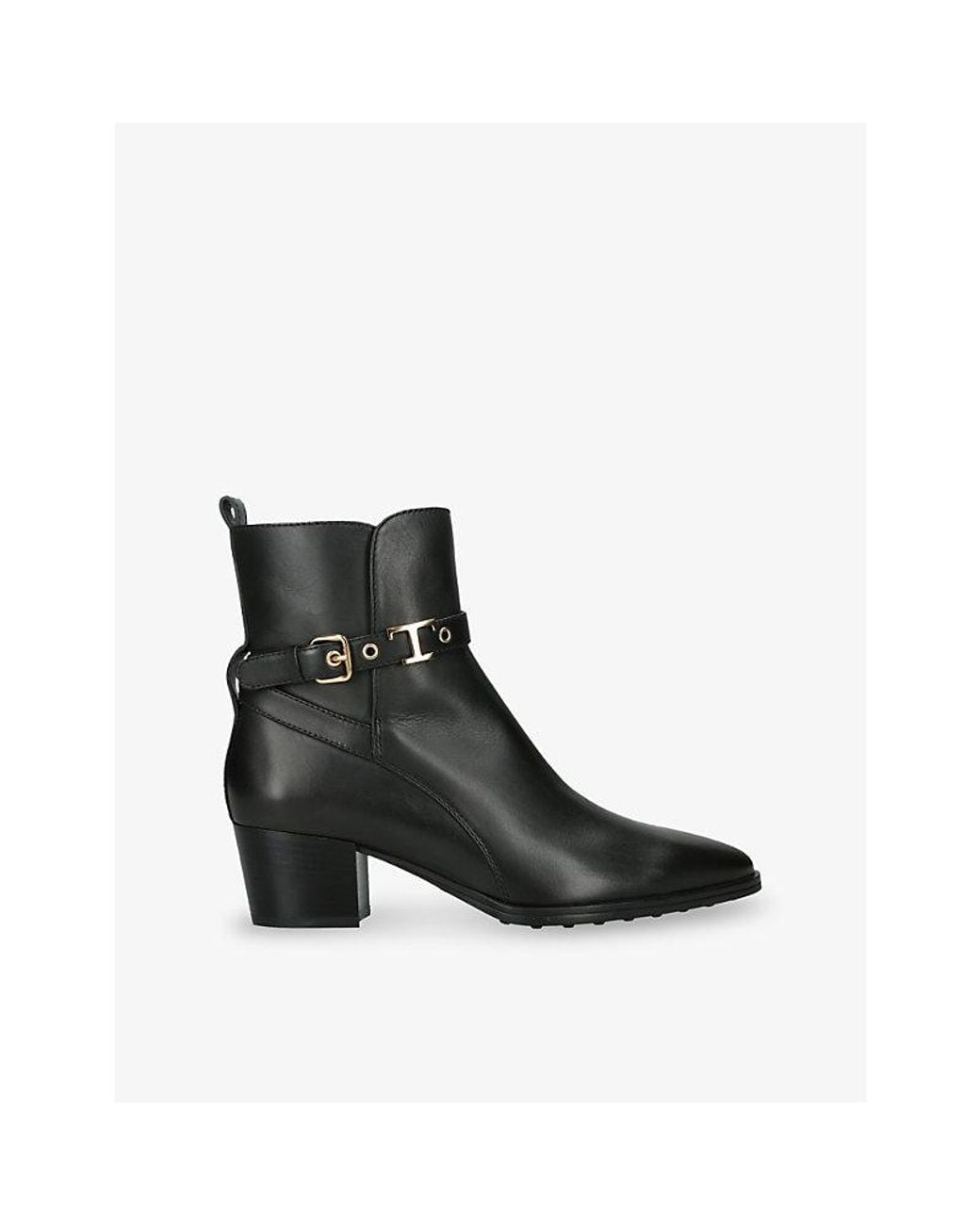 Tod's Black Gomma Buckled Leather Heeled Ankle Boots