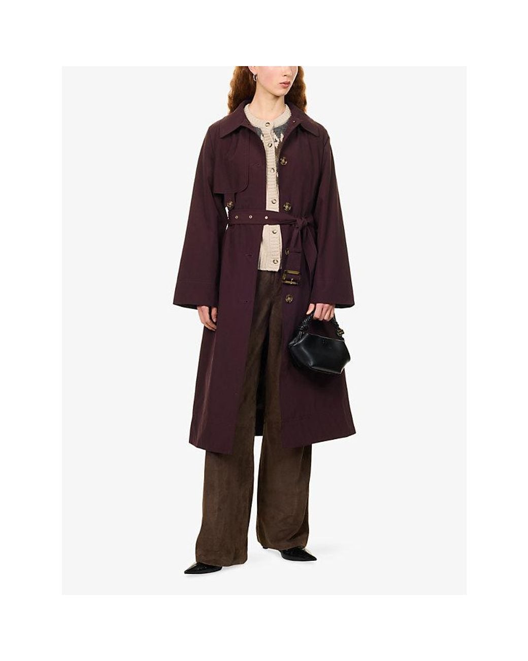 Barbour Purple Antonella Long-Line Cotton-Blend Trench Coat