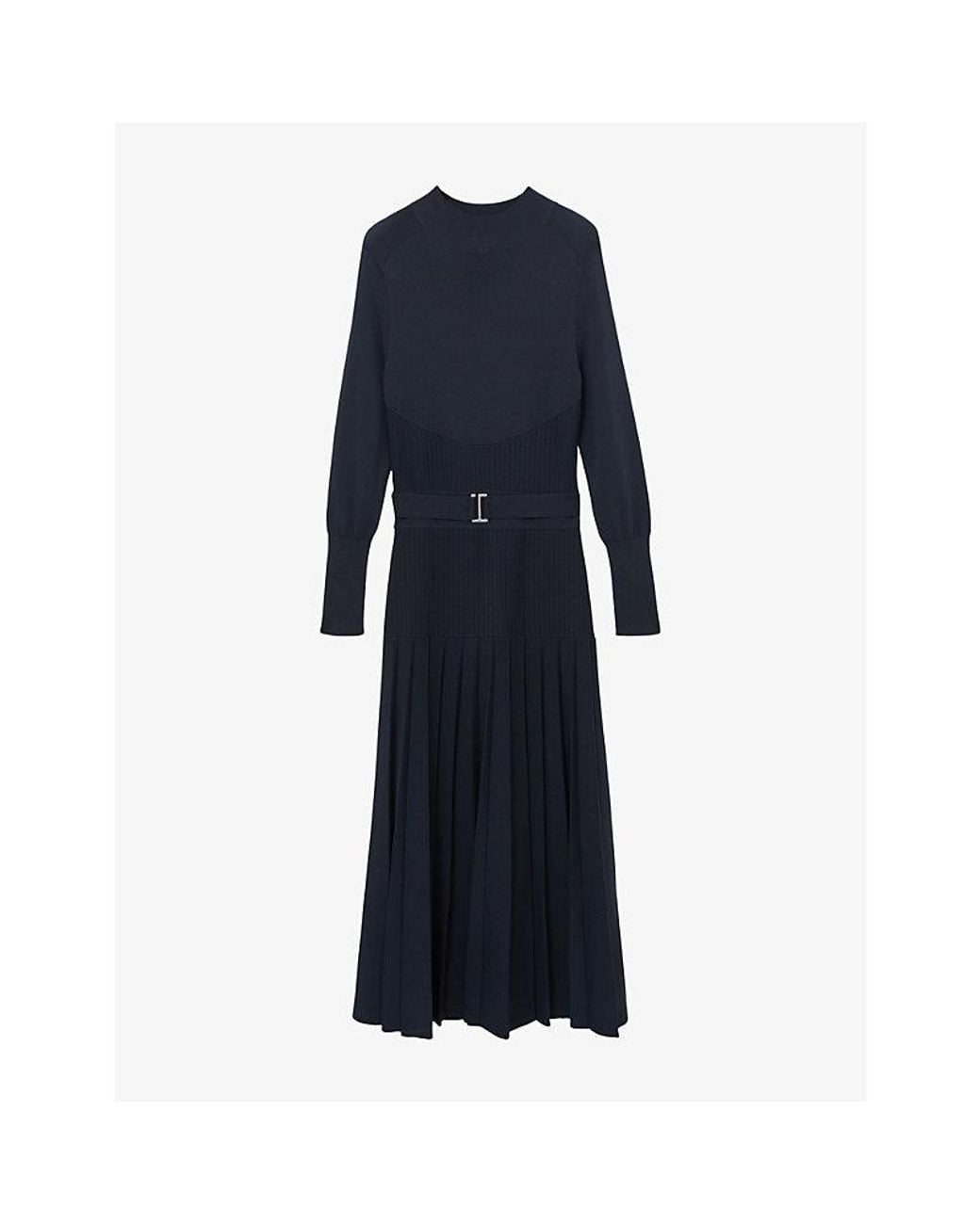 Reiss Blue Lydia Belted-Waist Stretch-Knit Midi Dress