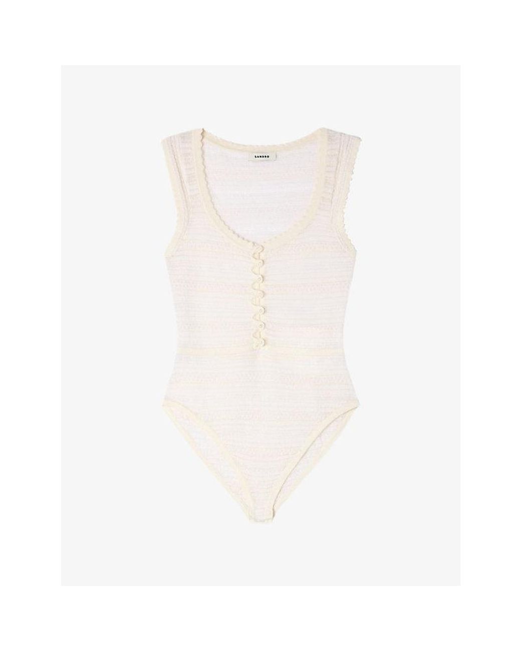Sandro White Sleeveless Round-Neck Knitted Bodysuit