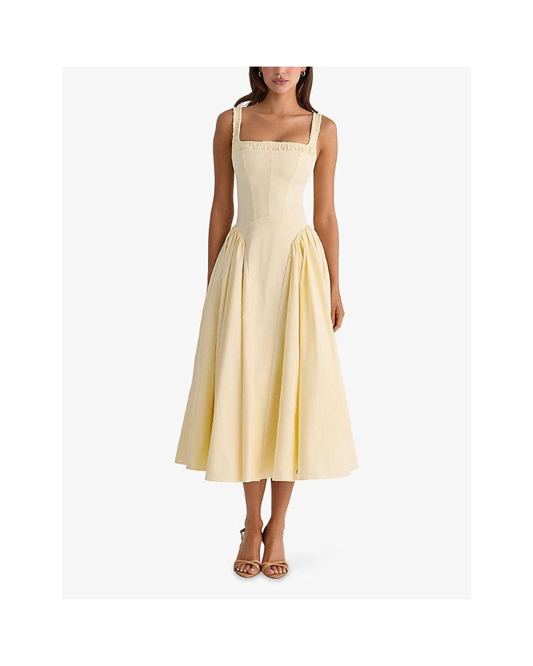 House Of Cb White Dorothy Floral-Print Stretch-Cotton Midi Dress
