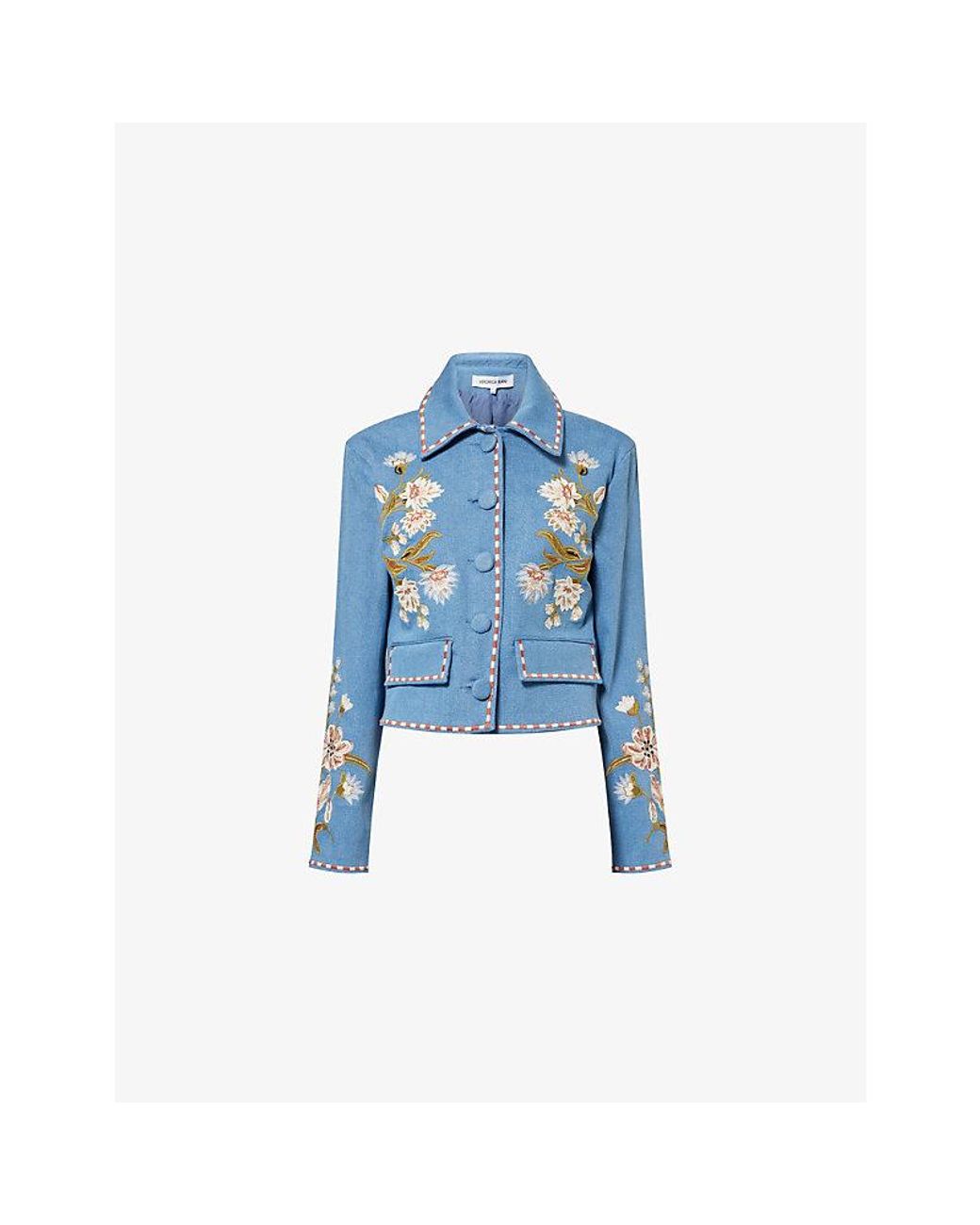 Veronica Beard Blue Vikaria Embroidered Denim Jacket