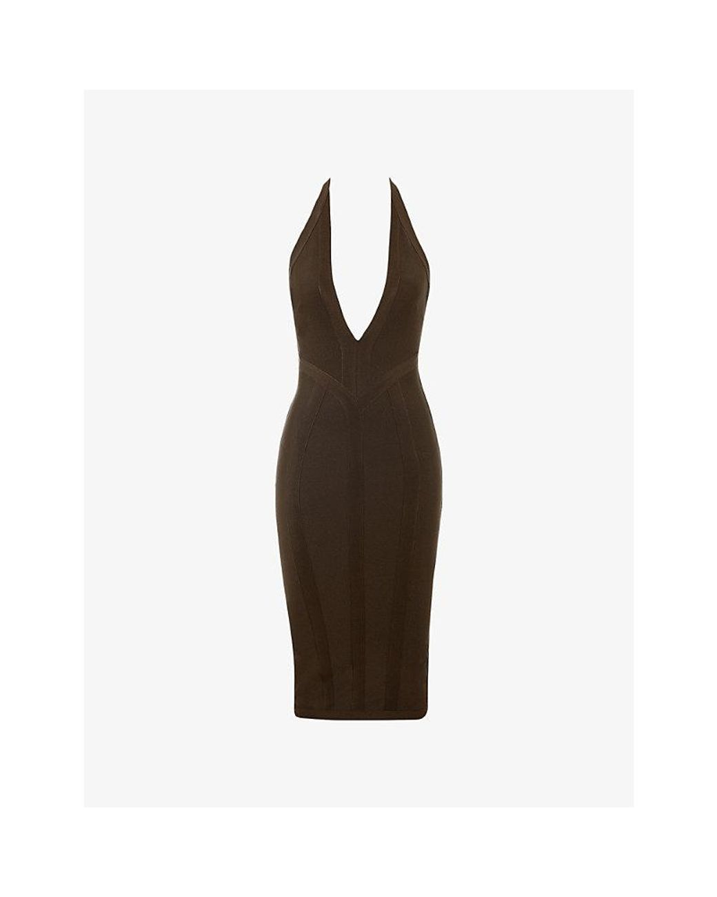 House Of Cb Brown The Sculpt Halter-Neck Bandage Stretch-Woven Midi Dress
