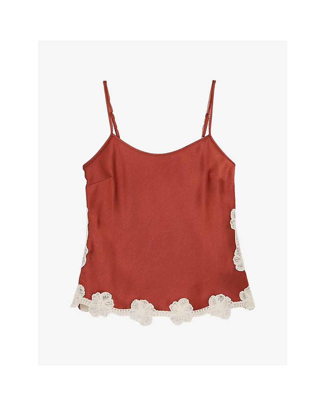 Reiss Red Doa Floral-Lace Stretch-Satin Top