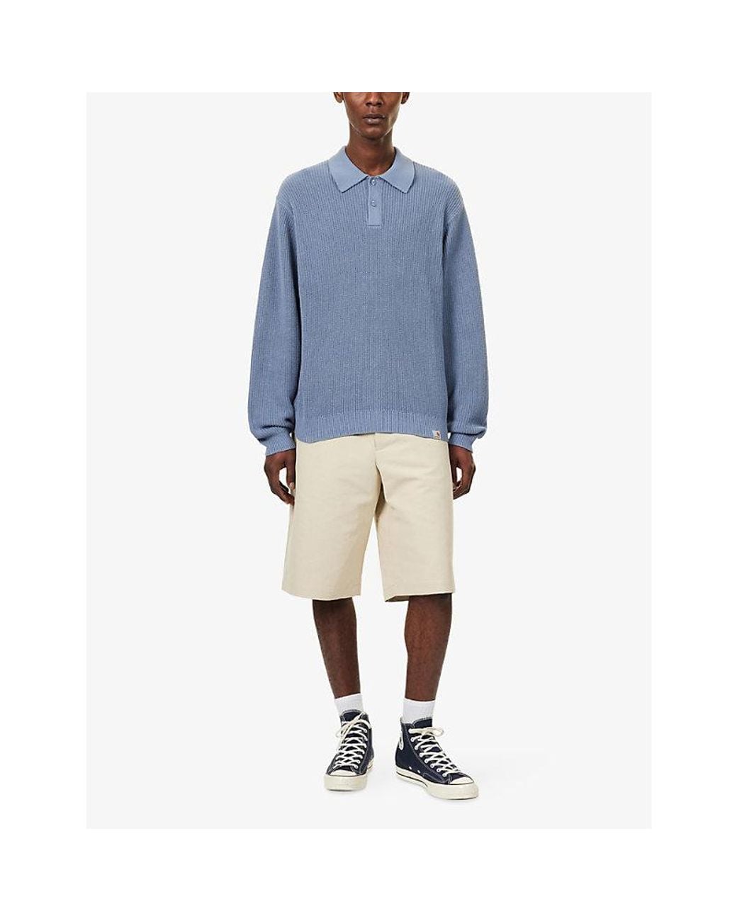 Carhartt Blue Miles Long-Sleeve Knitted Polo Shirt for men