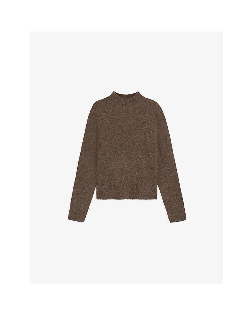 Boss Brown Bouclé-Texture High-Neck Wool-Blend Jumper
