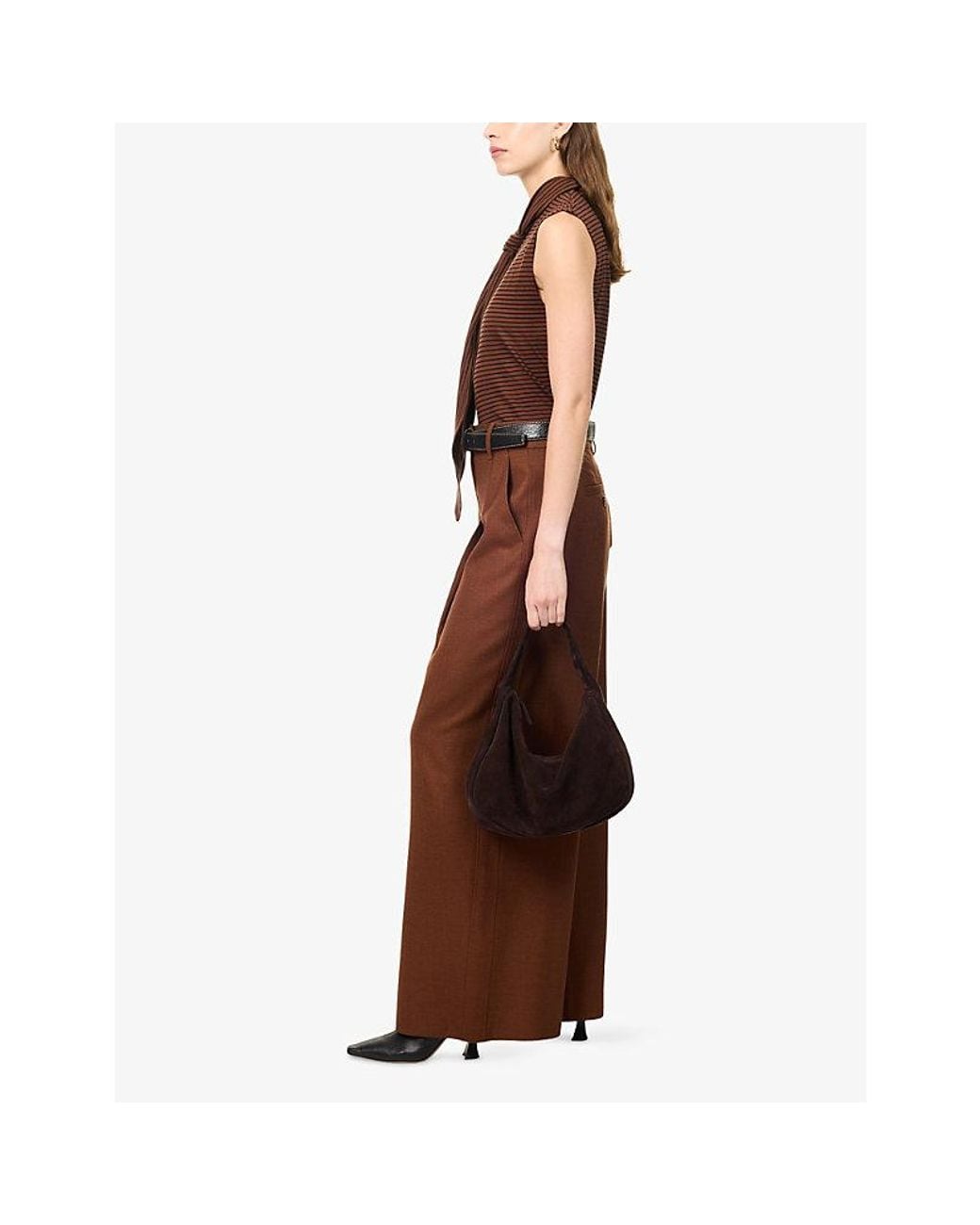 ME+EM Brown Pleat Wide-Leg Wool-Blend Trousers