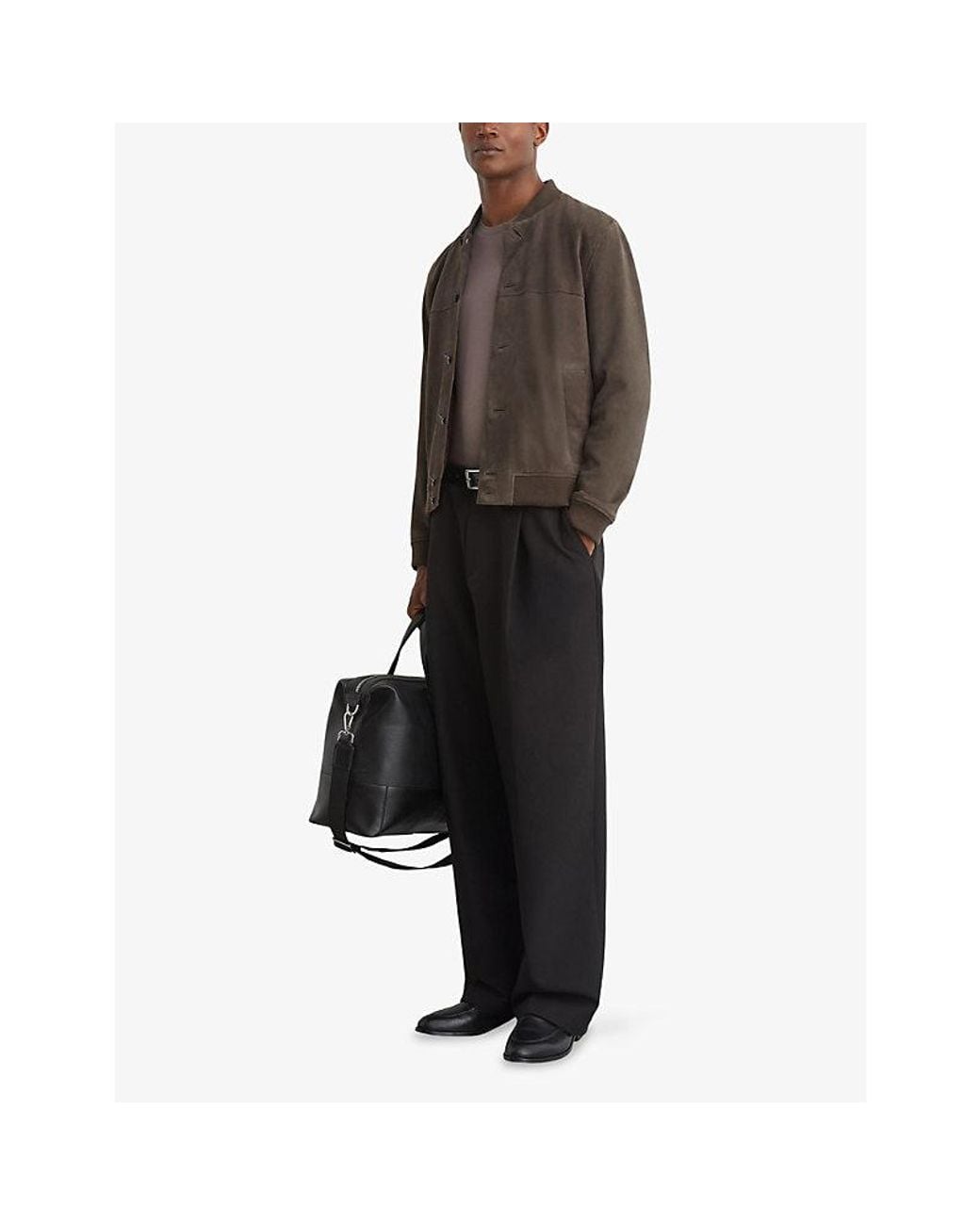 Reiss Brown Mountford Button-Through Suede Bomber Jacket for men