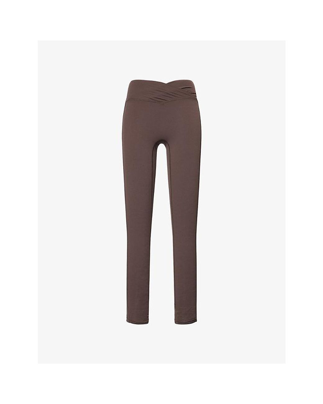 The Couture Club Brown Sculpting Crossover-Waistband Workout Leggings