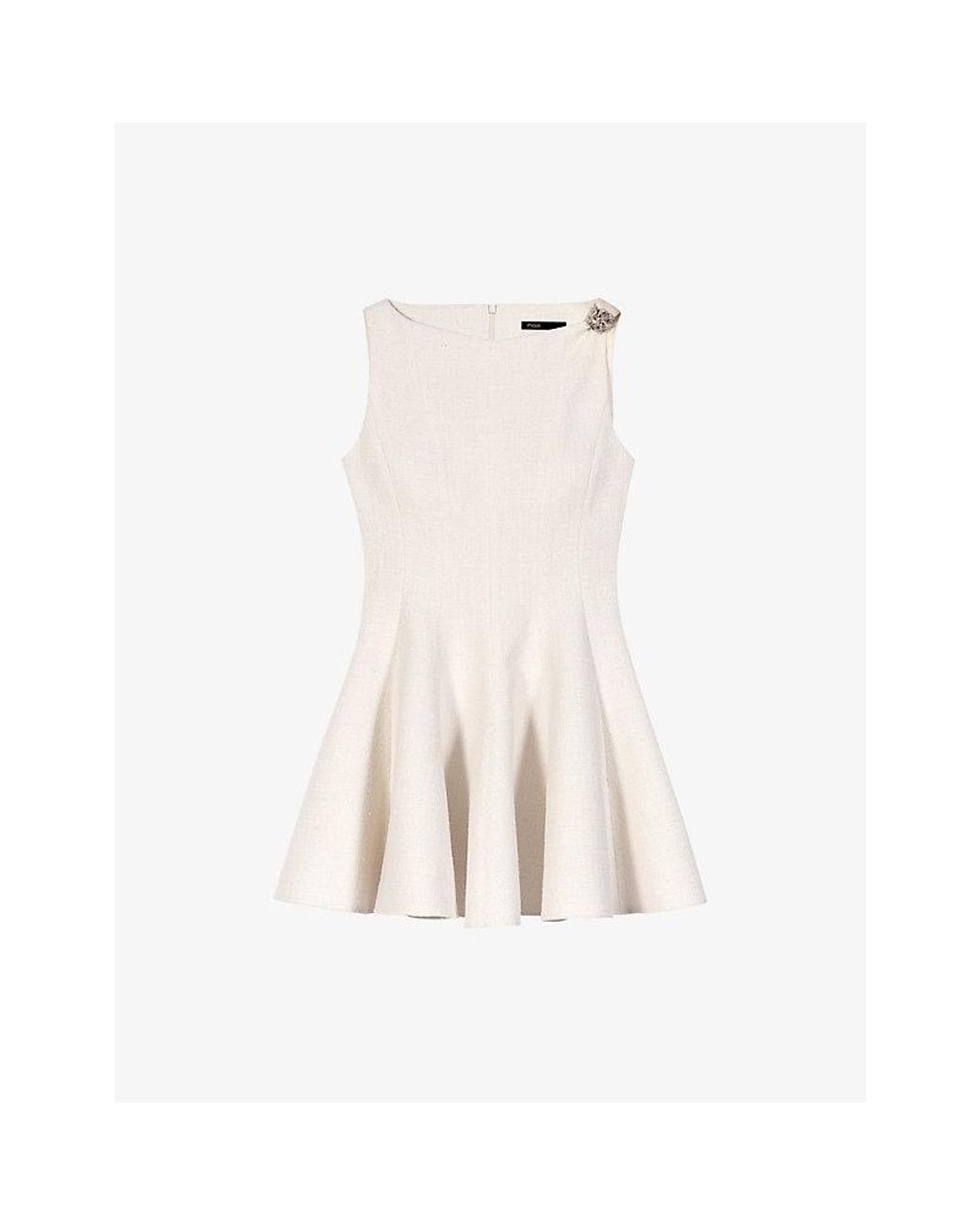Maje Natural Flared Hardware-Embellished Tweed Mini Dress