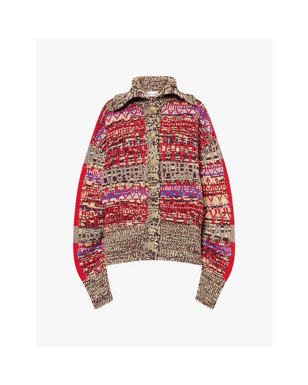 Dries Van Noten Red Teda Wide-Collar Wool Knit Cardigan