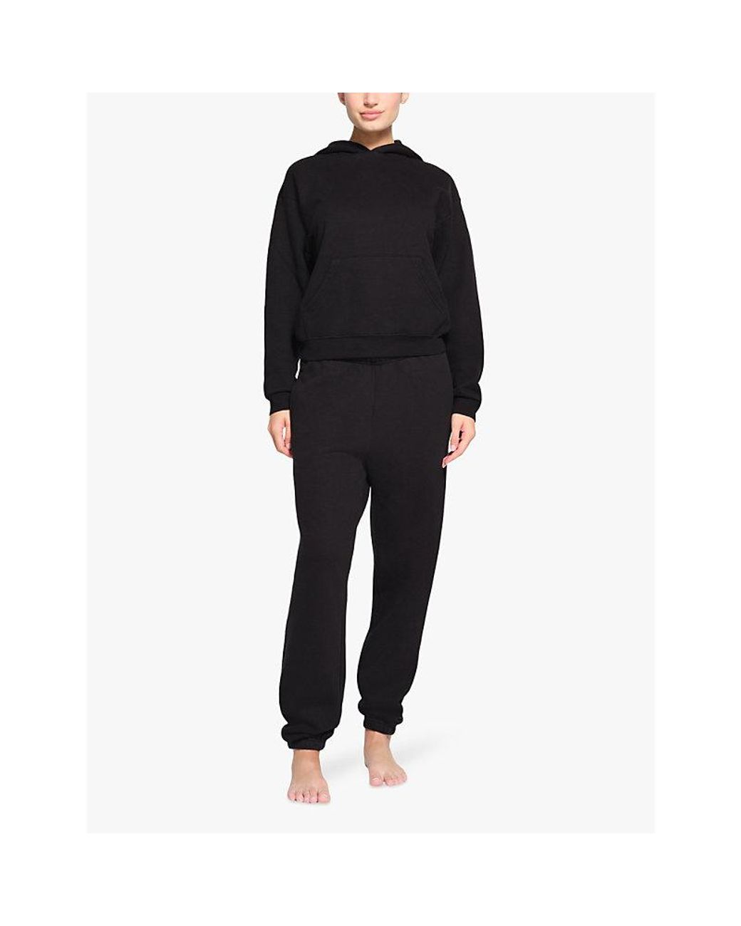 Skims Black Elasticated-Waist Fleece Jogging Bottoms