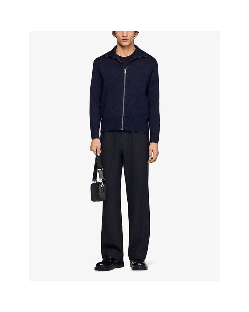 Sandro Blue Zip-Up Trucker Wool Cardigan for men
