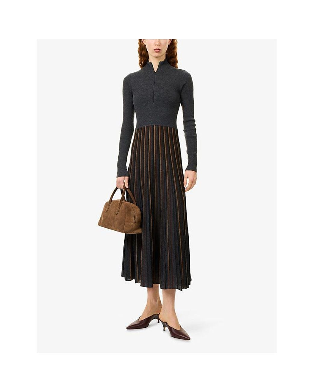 ME+EM Black Striped Merino-Wool Maxi Dress