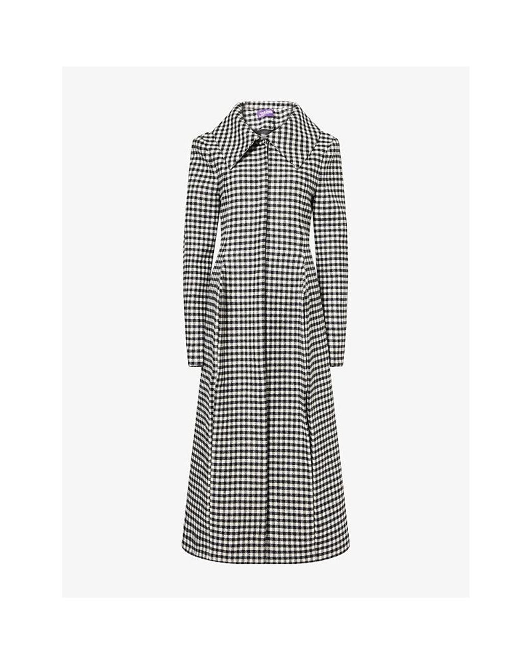 Jean Paul Gaultier Multicolor Checked Pleated Neoprene Wool-Blend Coat