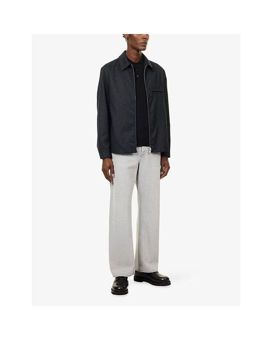 Umit Benan Blue Work Zipped Wool Jacket for men