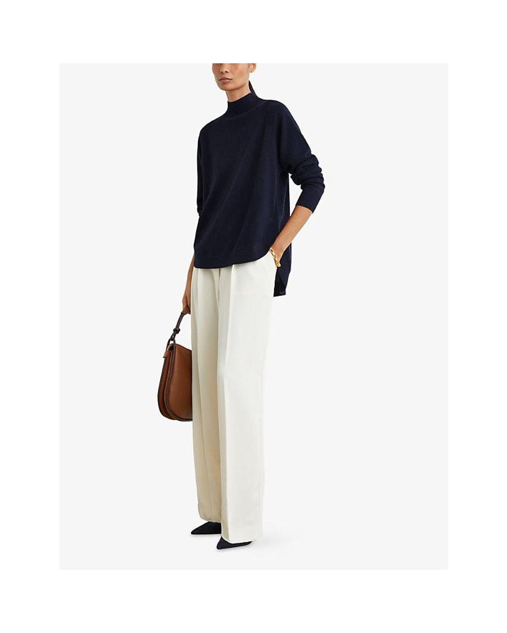 Reiss Blue River Funnel-Neck Wool And Cashmere-Blend Jumper