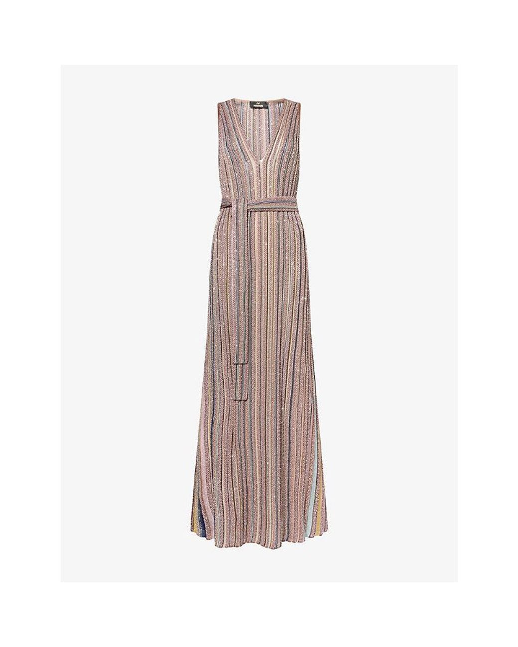 Missoni Brown Sleeveless Striped Knitted Maxi Dress