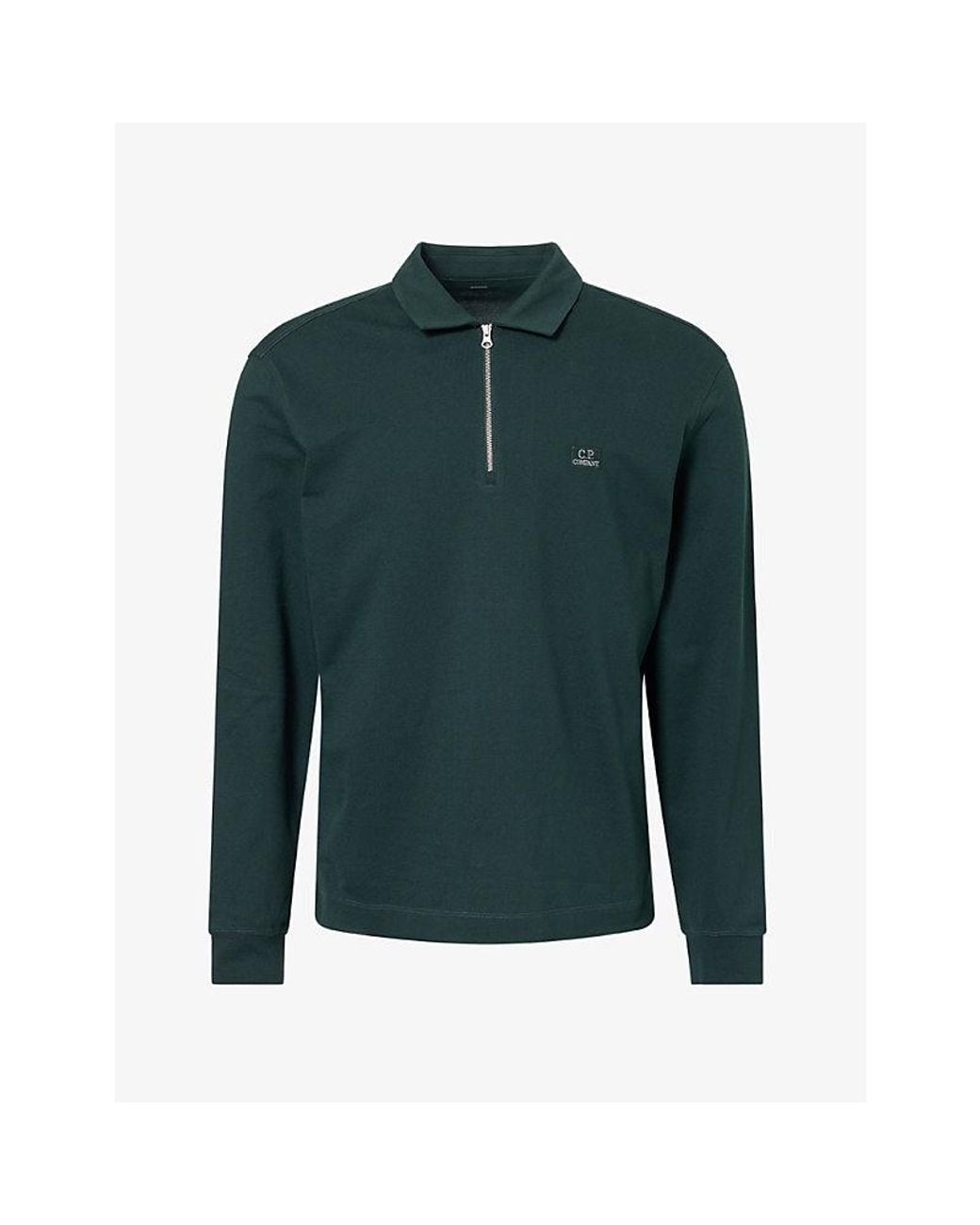 C P Company Green Half-Zip Long Sleeve Cotton-Stretch Top for men