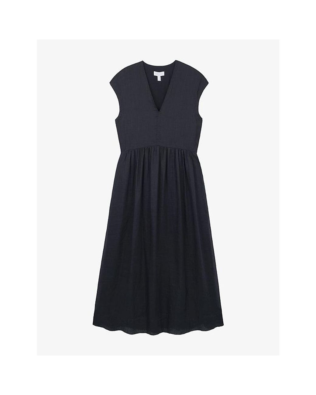 White Comp The White Company V-Neck Gathered-Front Ramie Maxi Dress in Blue | Lyst