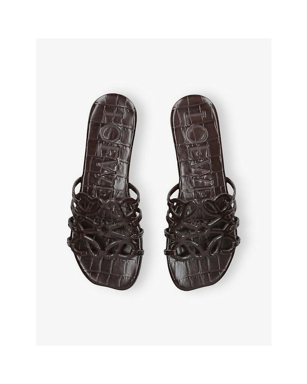 Loewe Brown Petal Anagram Leather Sliders
