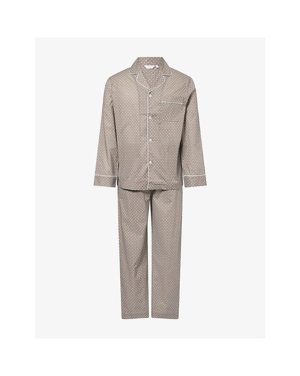 Derek Rose Gray Geo Pattern Cotton Pyjama Set for men