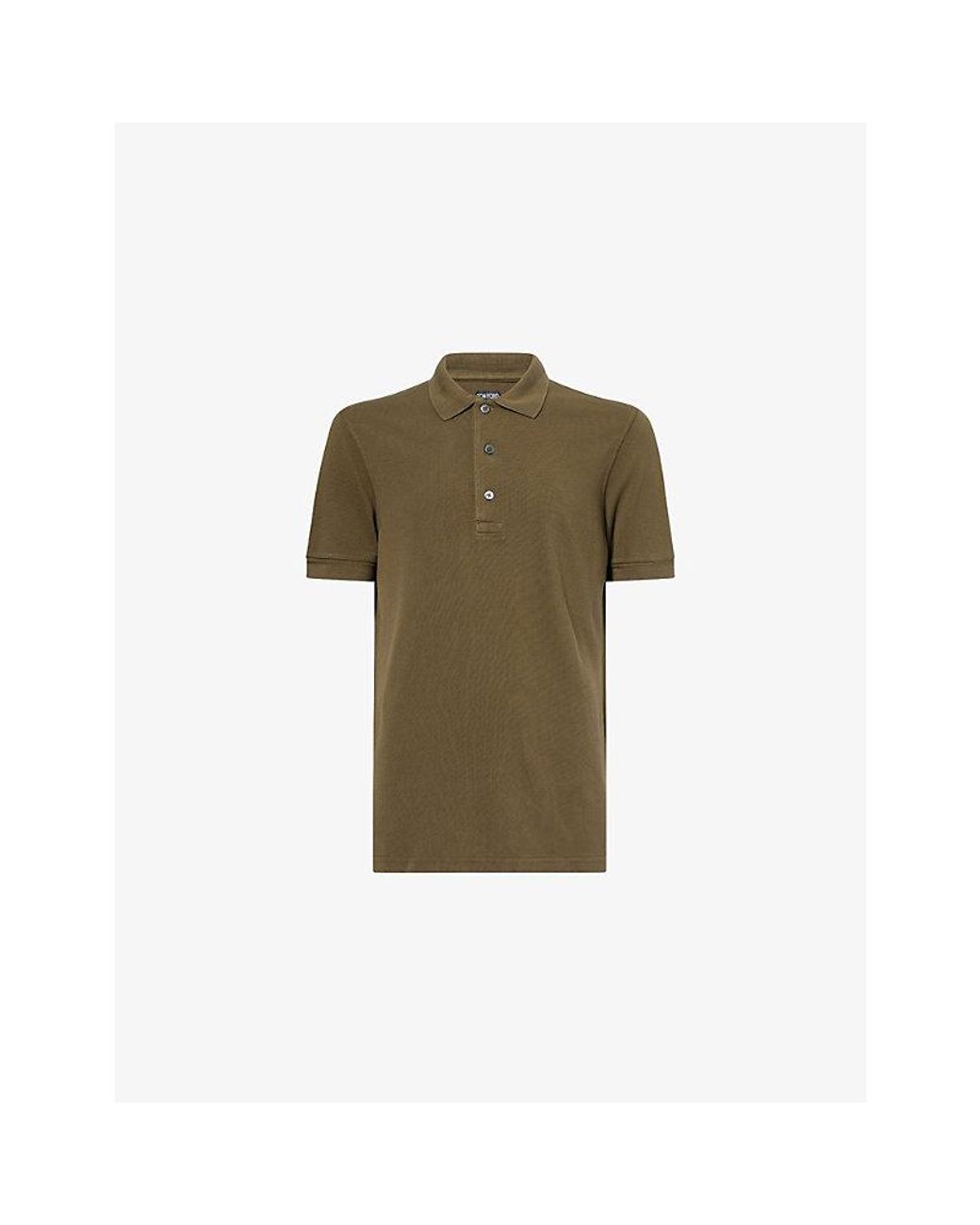 Tom Ford Green Embroidered-Logo Short-Sleeve Piquet Polo Shirt for men