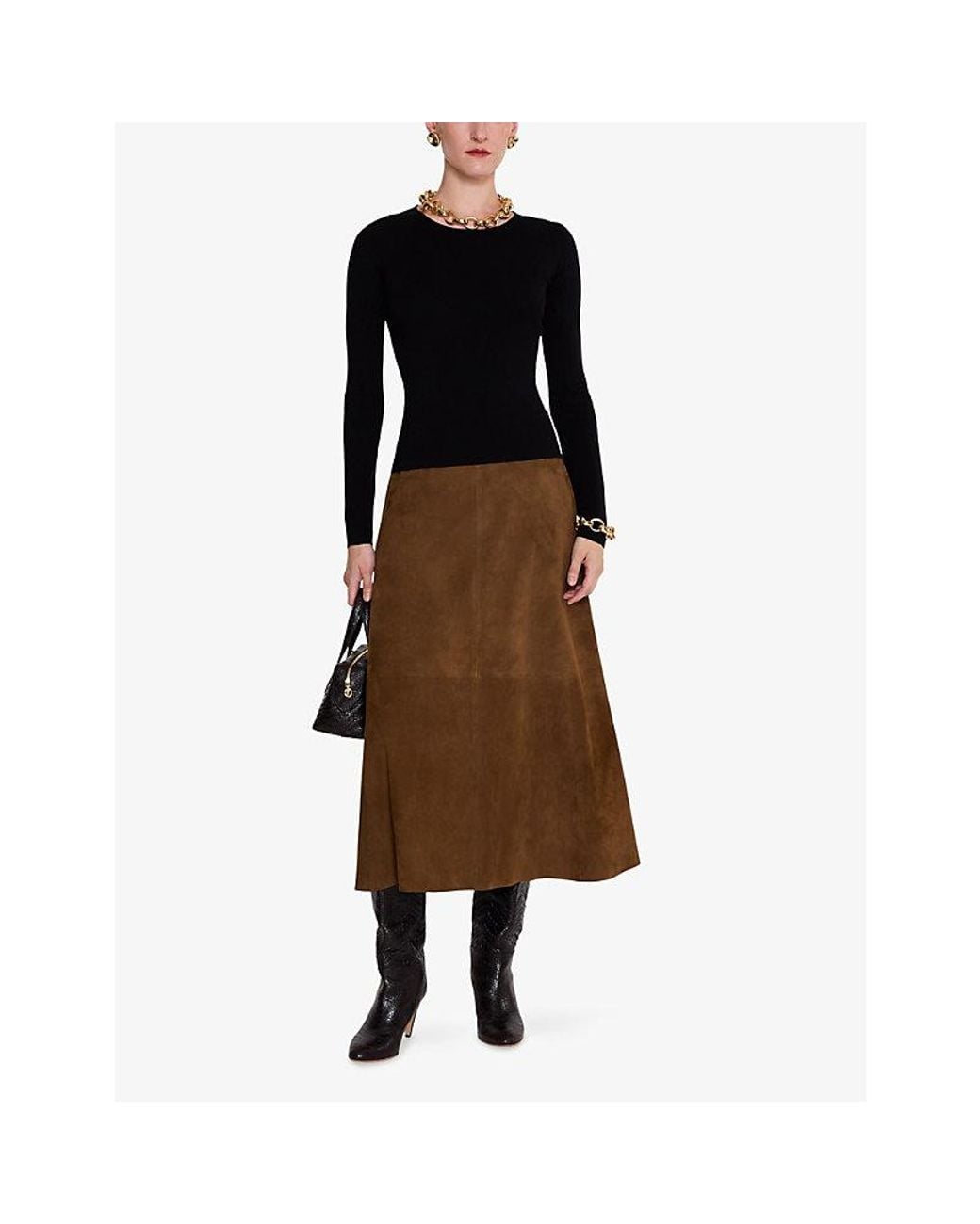 Joseph Black Nali Scoop-Neck Long-Sleeve Silk Top