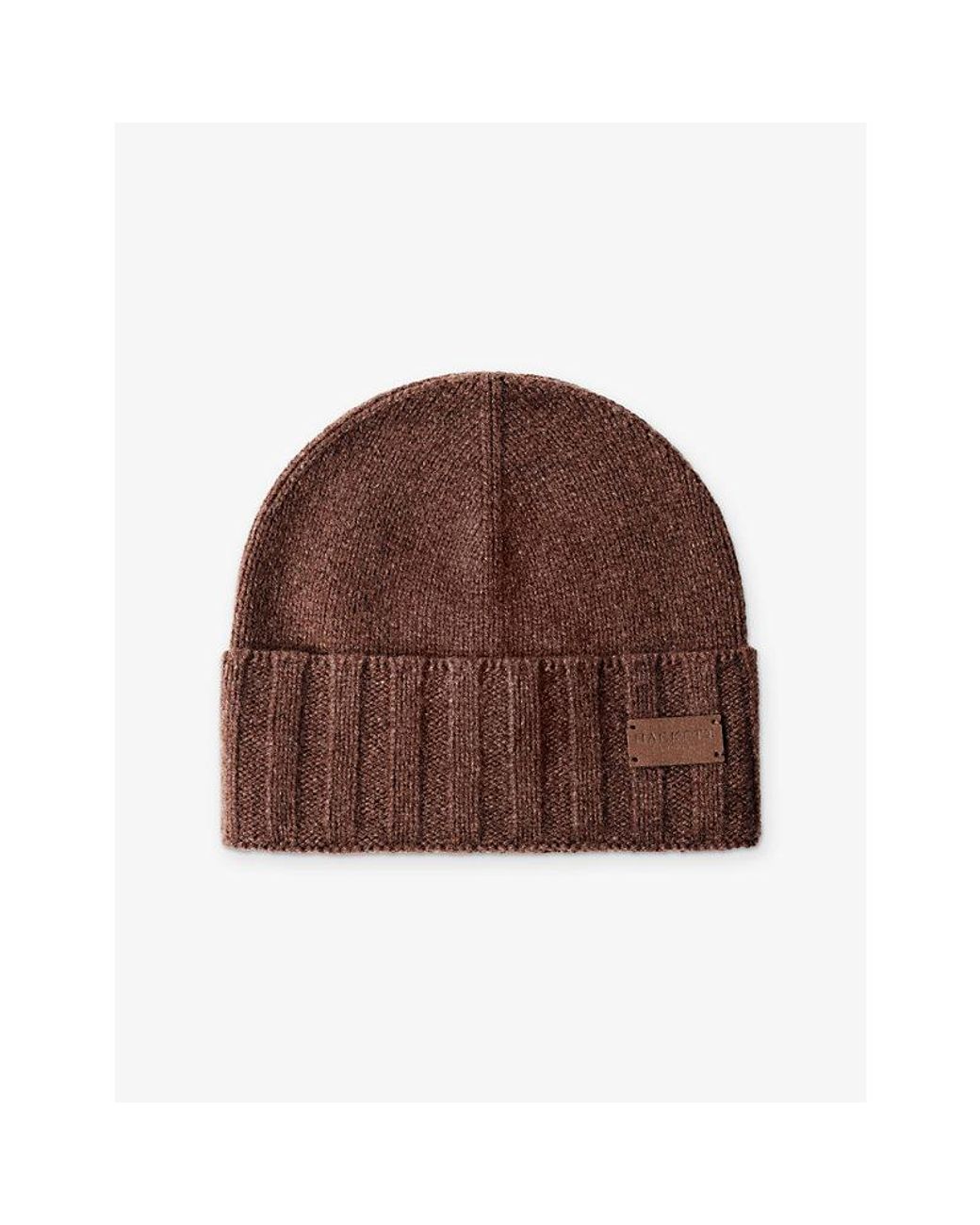 Hackett Brown Brand-Patch Cashmere Beanie Hat for men