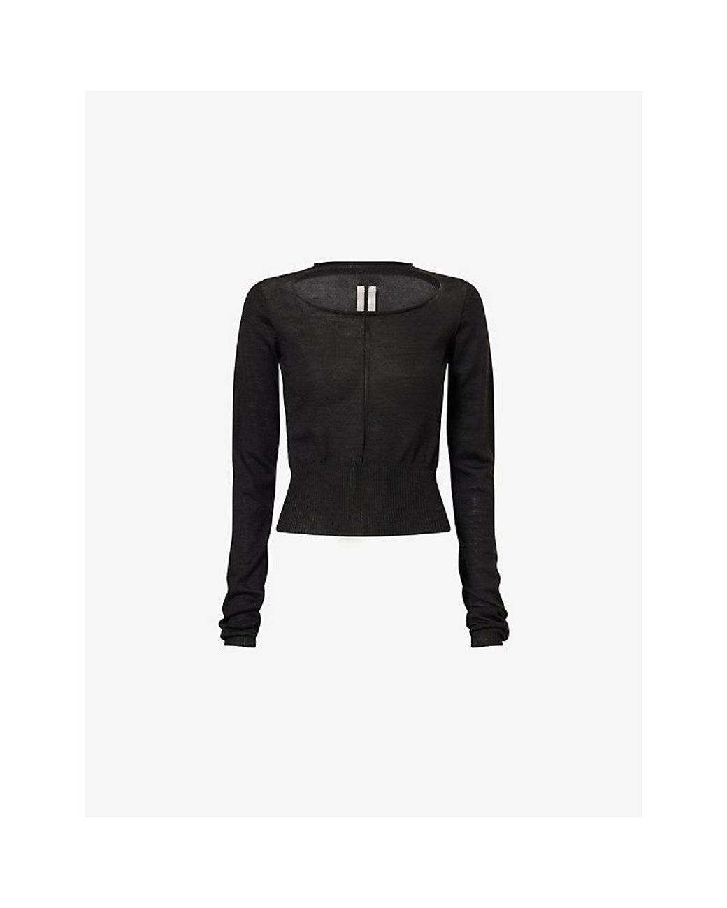Rick Owens Black Cut-Out Cropped Wool Top