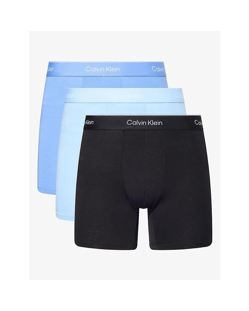 Calvin Klein Blue Icon Logo-Waistband Pack Of Three Stretch-Cotton Boxer Briefs for men